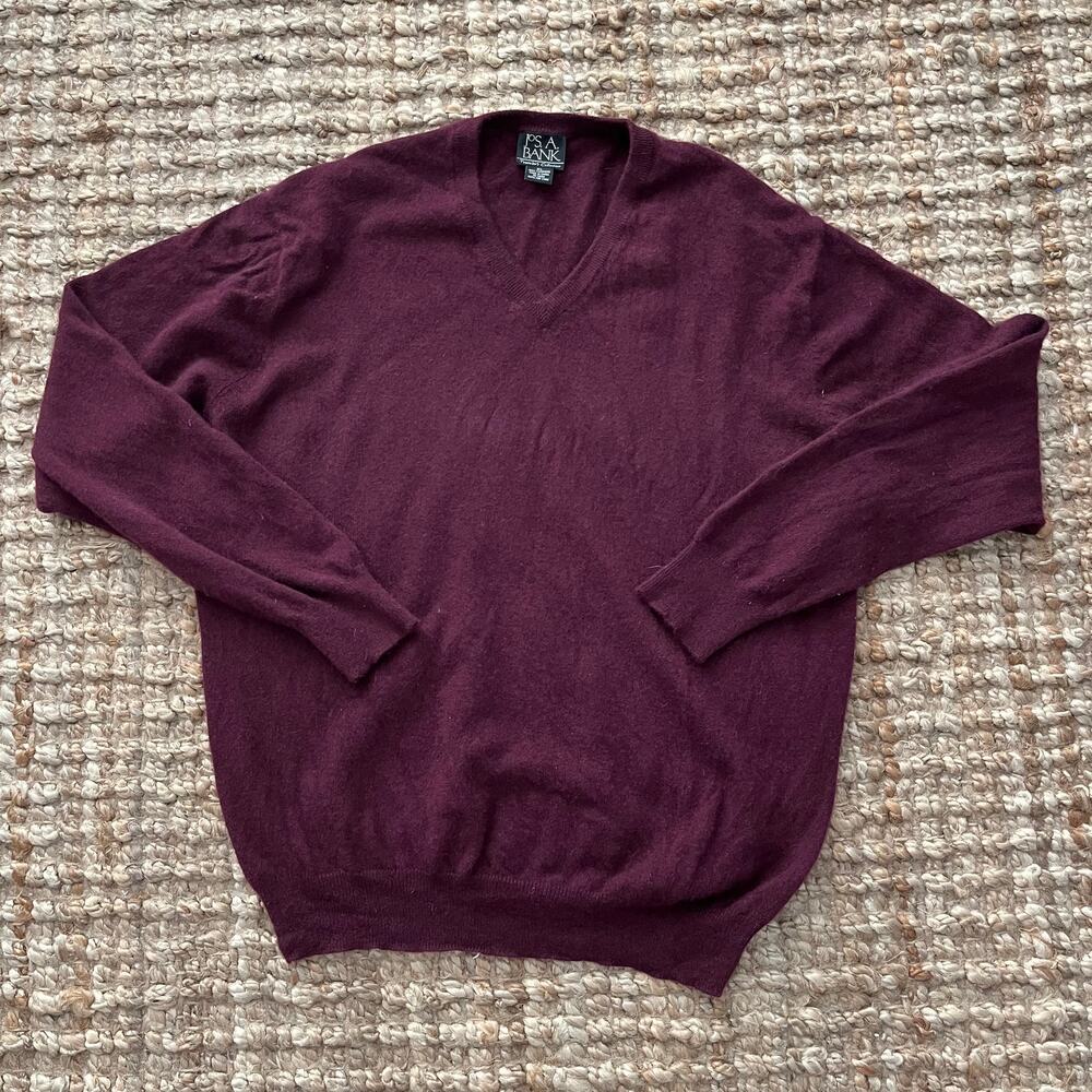 Jos A Bank Traveler's Collection Men's 100% Cashmere V Neck Sweater Burgundy XL